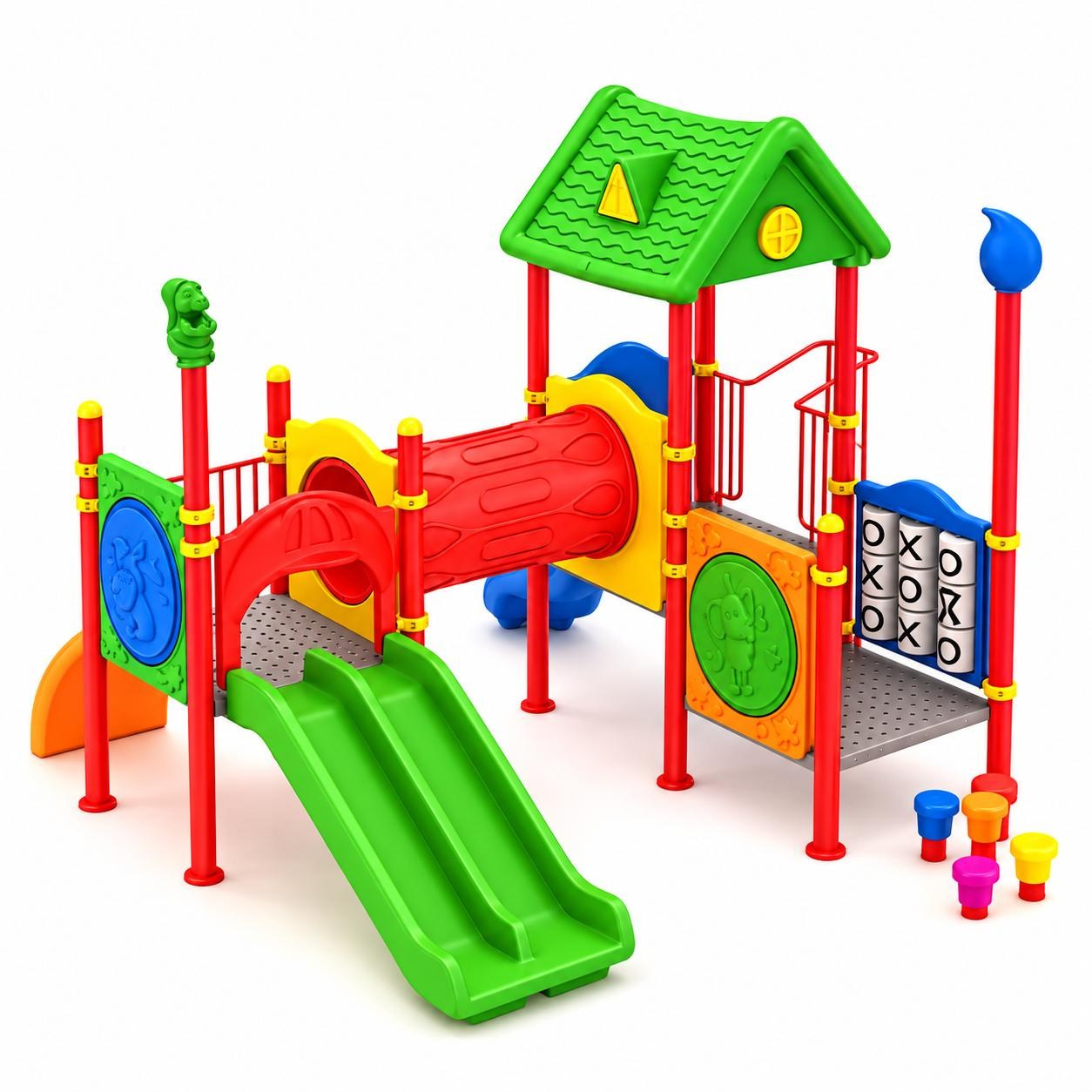 Outdoor Playground Set with Three Towers and House-Style Roof – 6 x 5 m