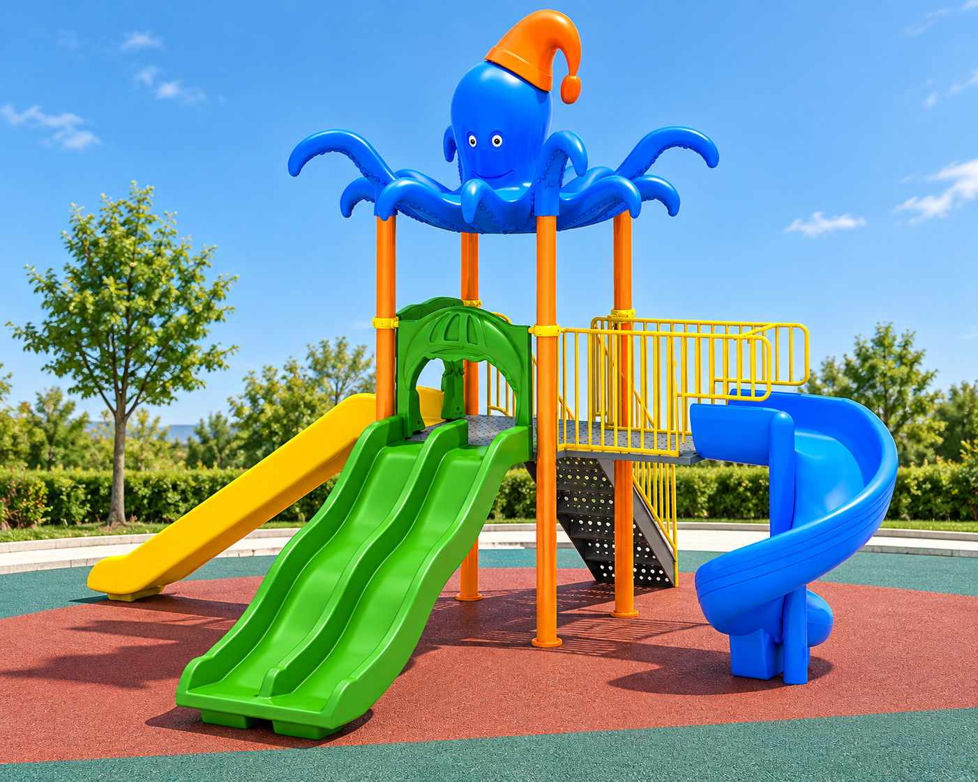 Octopus Roof Playground Set with Three Slides – 6m x 5m