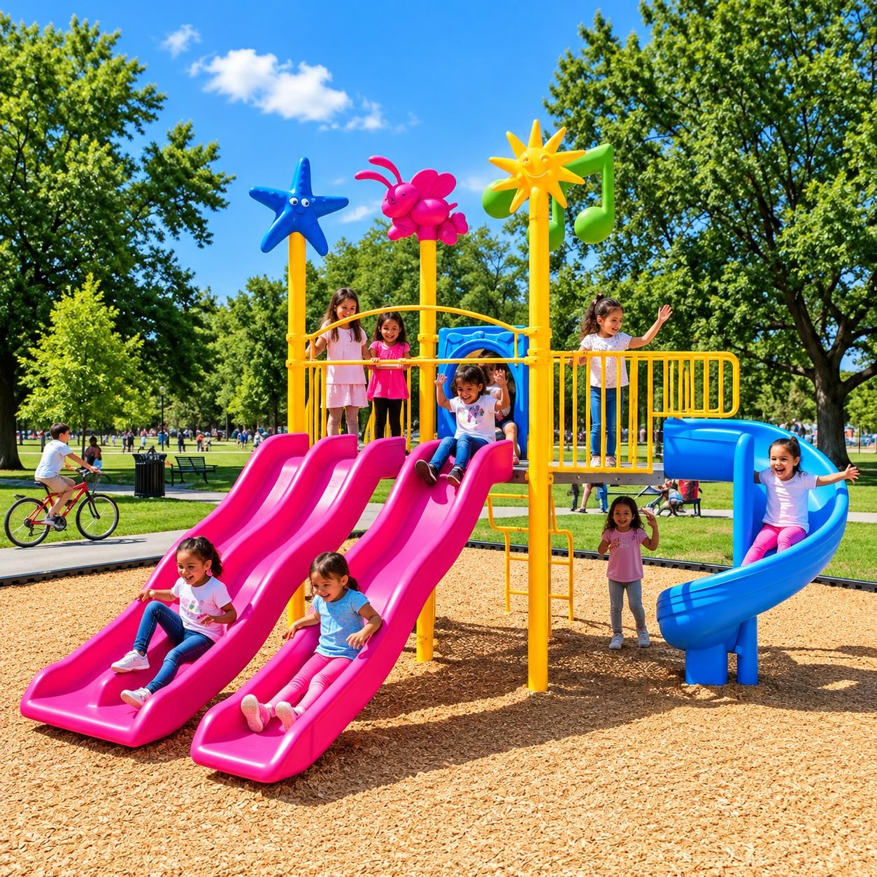 Single Tower Playground Set with Four Slides – 5.5m x 4m