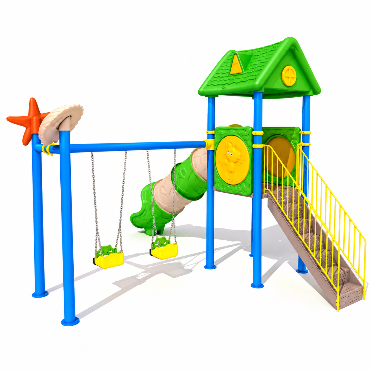 Çocuk Oyun Grubu Bir Kuleli - Tüp Kaydıraklı Ev Çatılı Model