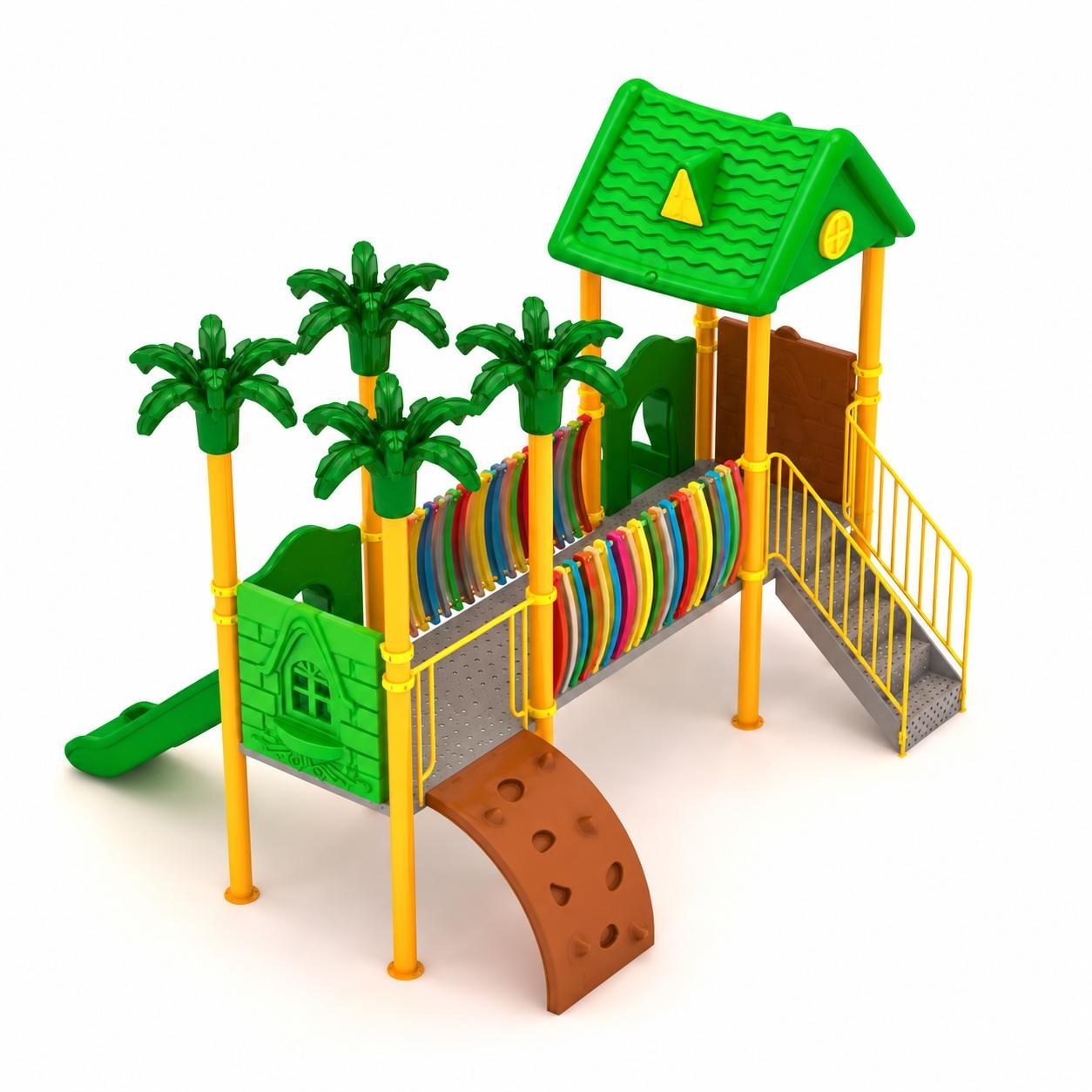 Outdoor Playground Set with Two Towers and House-Style Roof – 4.3 x 4 m