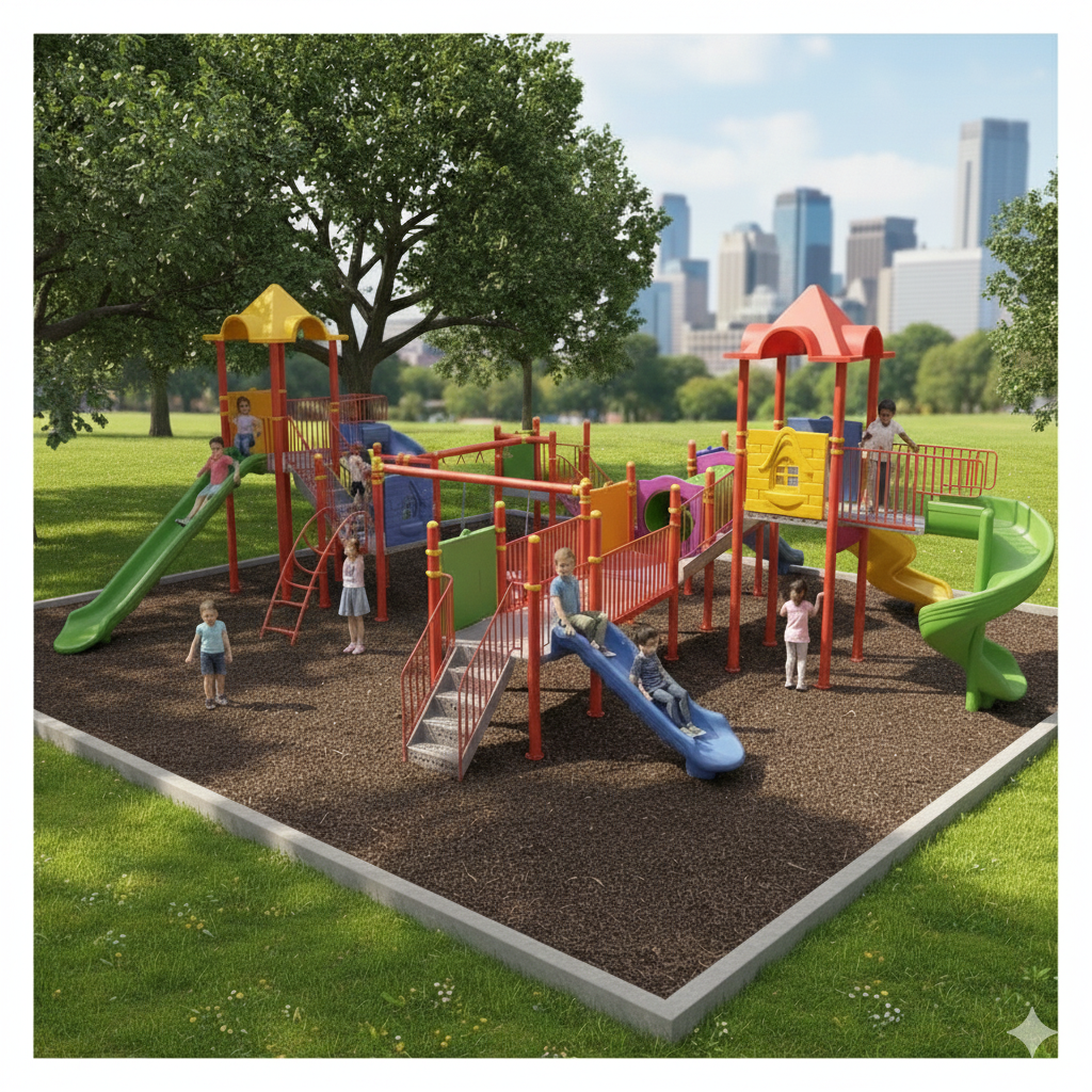 Çocuk Oyun Parkı 12x12m, Altı Kaydıraklı Salıncak İlaveli Model