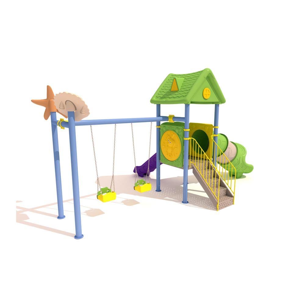 Çocuk Oyun Parkı 2 Kaydıraklı - 2'li Salıncaklı Ev Temalı Model