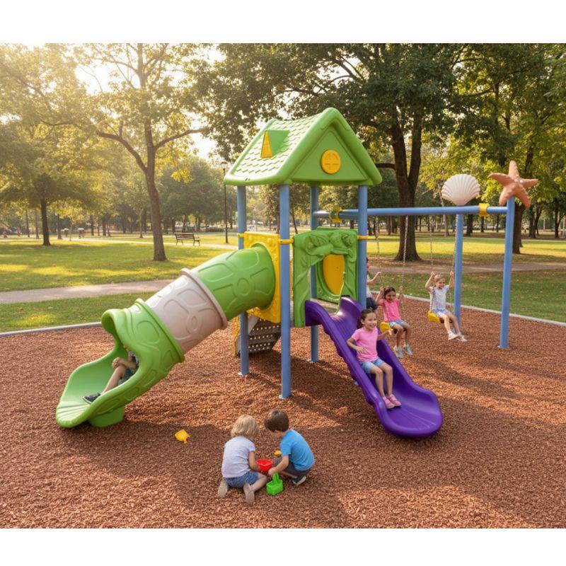 Çocuk Oyun Parkı 2 Kaydıraklı - 2'li Salıncaklı Ev Temalı Model