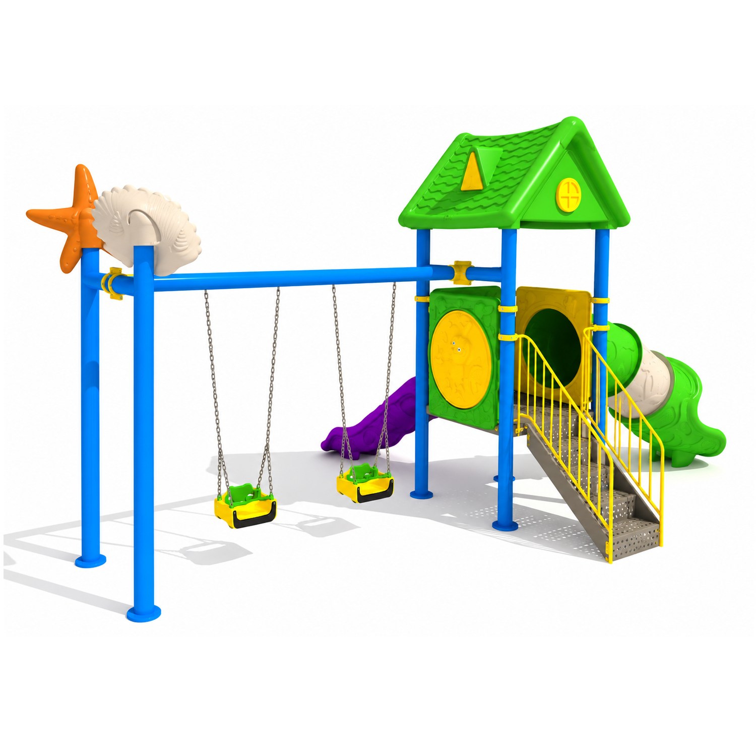 Çocuk Oyun Parkı 2 Kaydıraklı - 2'li Salıncaklı Ev Temalı Model