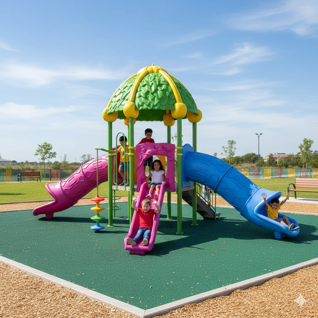 Çocuk Oyun Parkı 6.5x4.5m, Yaprak Çatılı Model