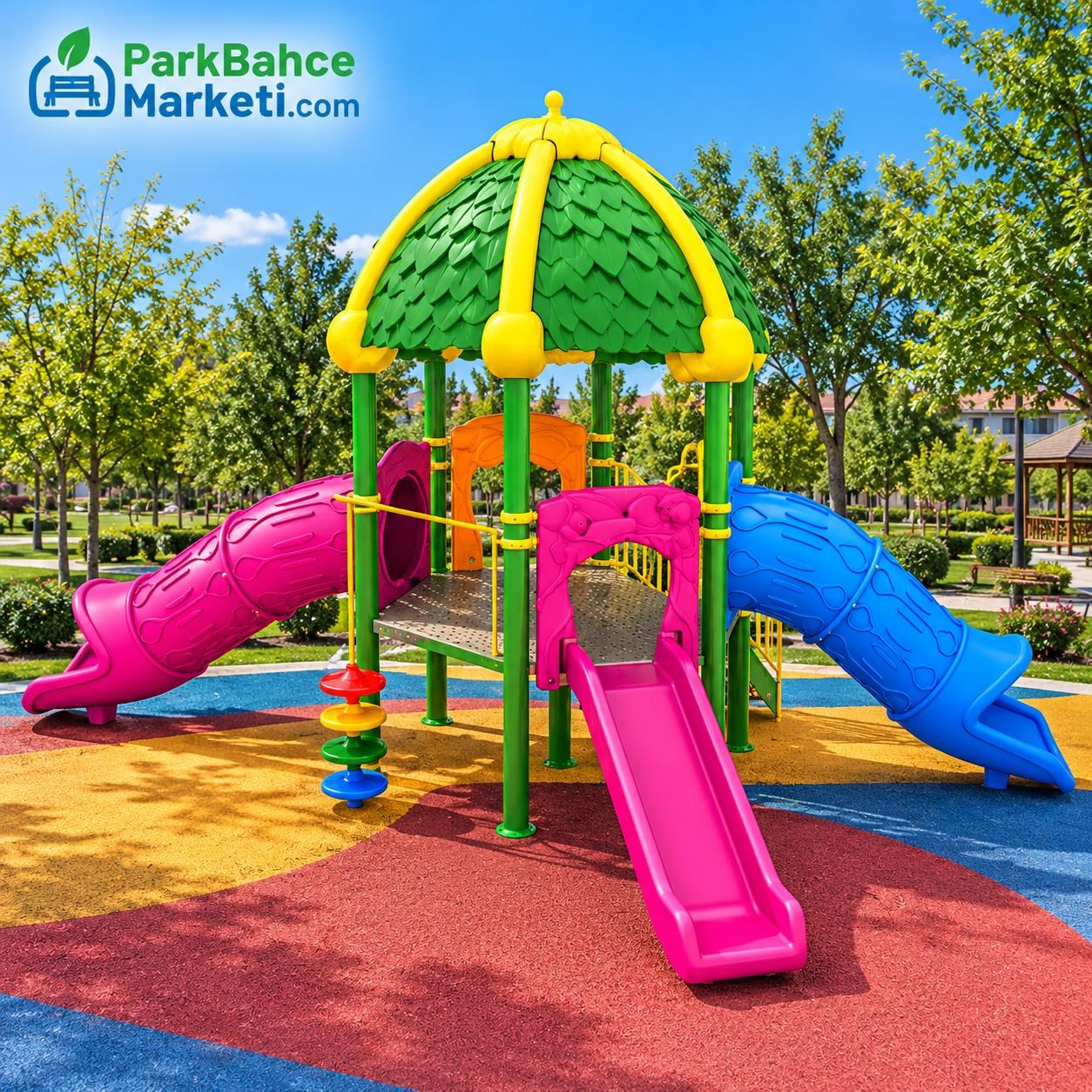 Çocuk Oyun Parkı 6.5x4.5m, Yaprak Çatılı Model