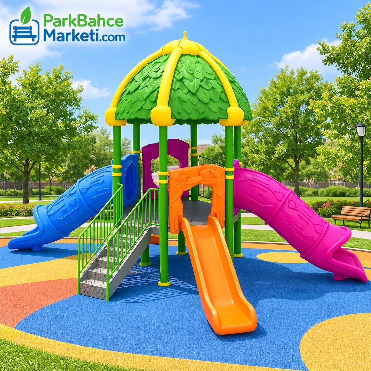 Çocuk Oyun Parkı 6.5x4.5m, Yaprak Çatılı Model