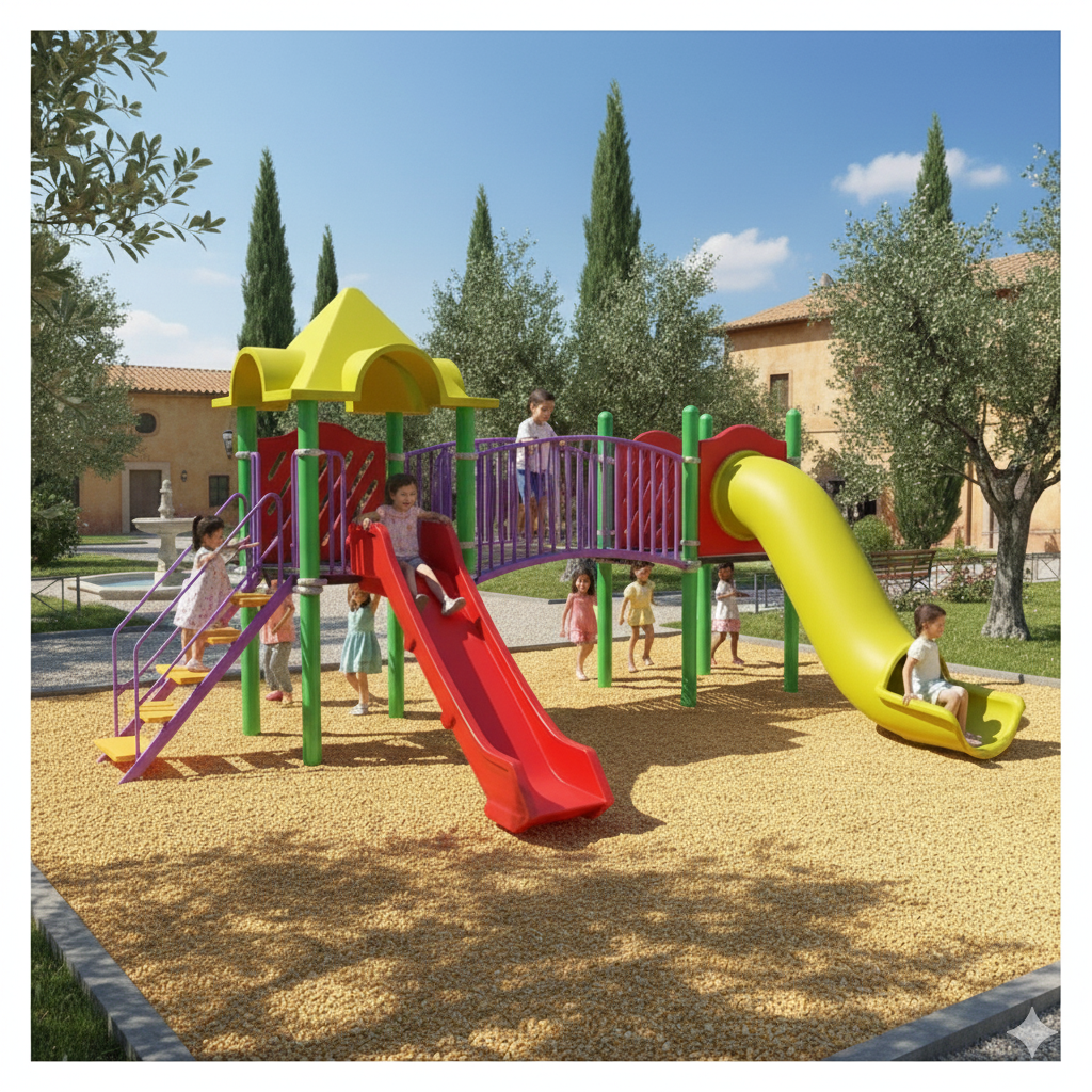 Çocuk Oyun Parkı 6x4m, 2 Kaydıraklı Klasik Model