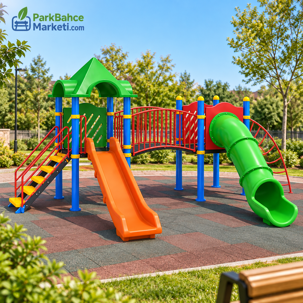 Çocuk Oyun Parkı 6x4m, 2 Kaydıraklı Klasik Model