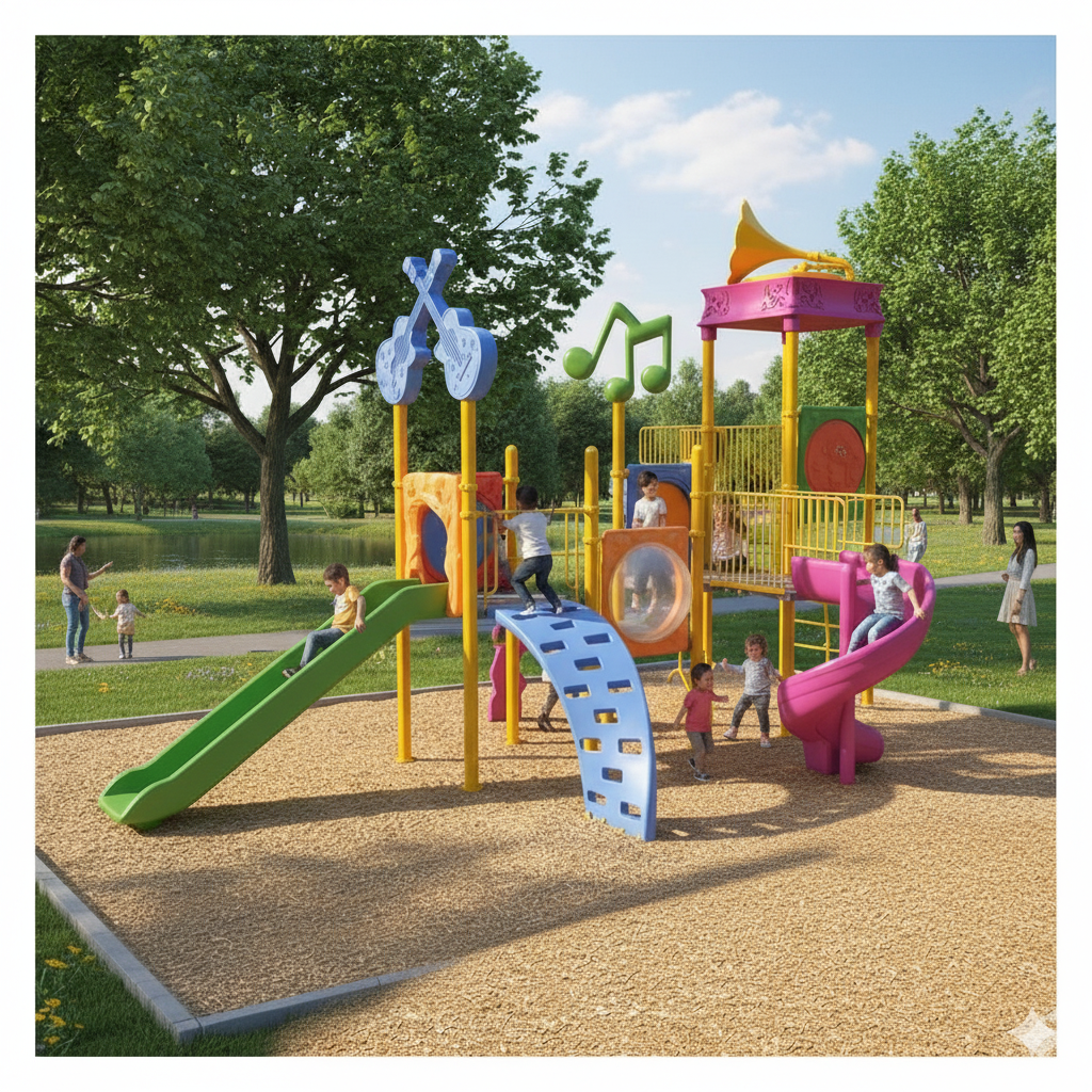 Çocuk Oyun Parkı 8x5m, Gramofon Çatılı Müzik Temalı Model