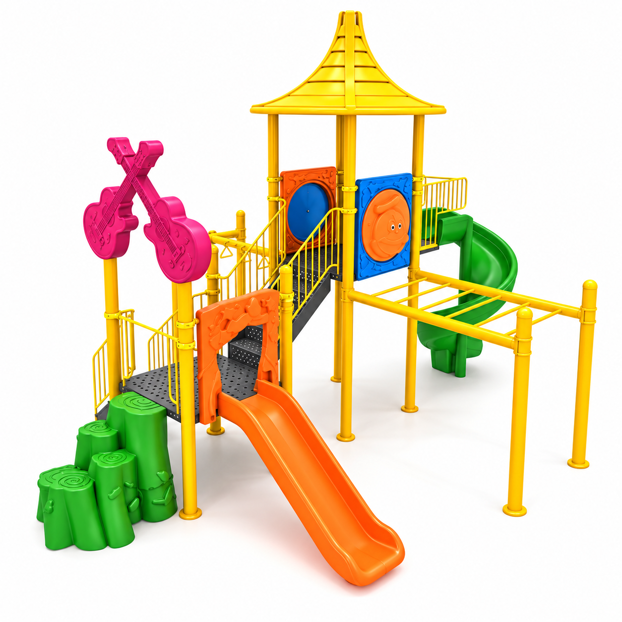 Double Tower Playground Set | 7m x 5.6m | Guitar Figure | EN1176 Certified