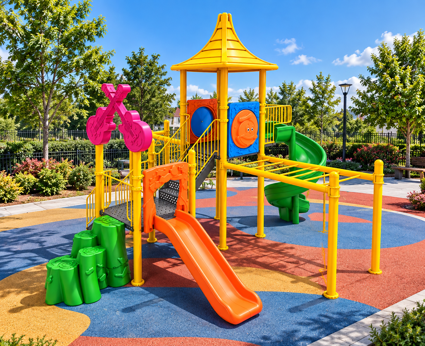 Double Tower Playground Set | 7m x 5.6m | Guitar Figure | EN1176 Certified