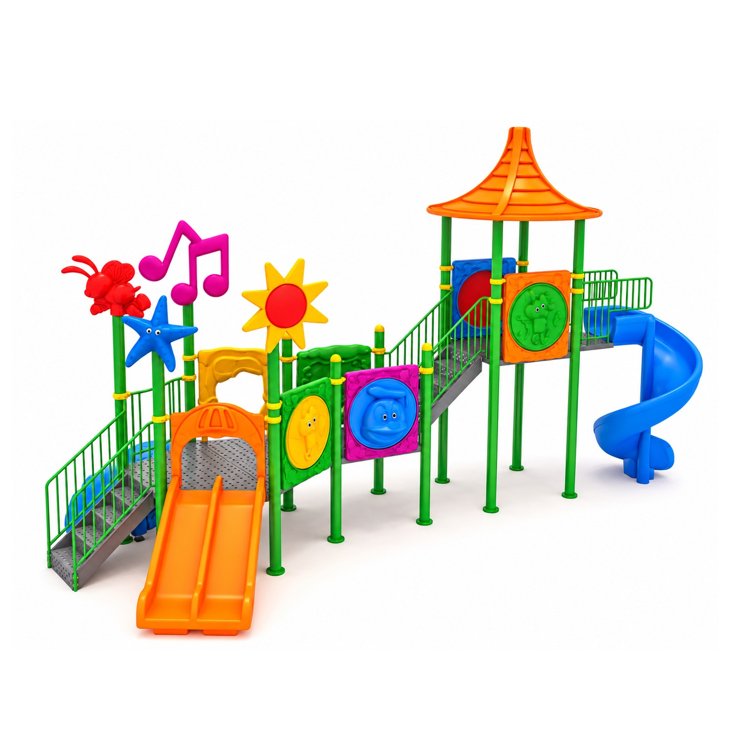 Outdoor Childrens Playground with Three Towers and Three Slides – 8m x 5m