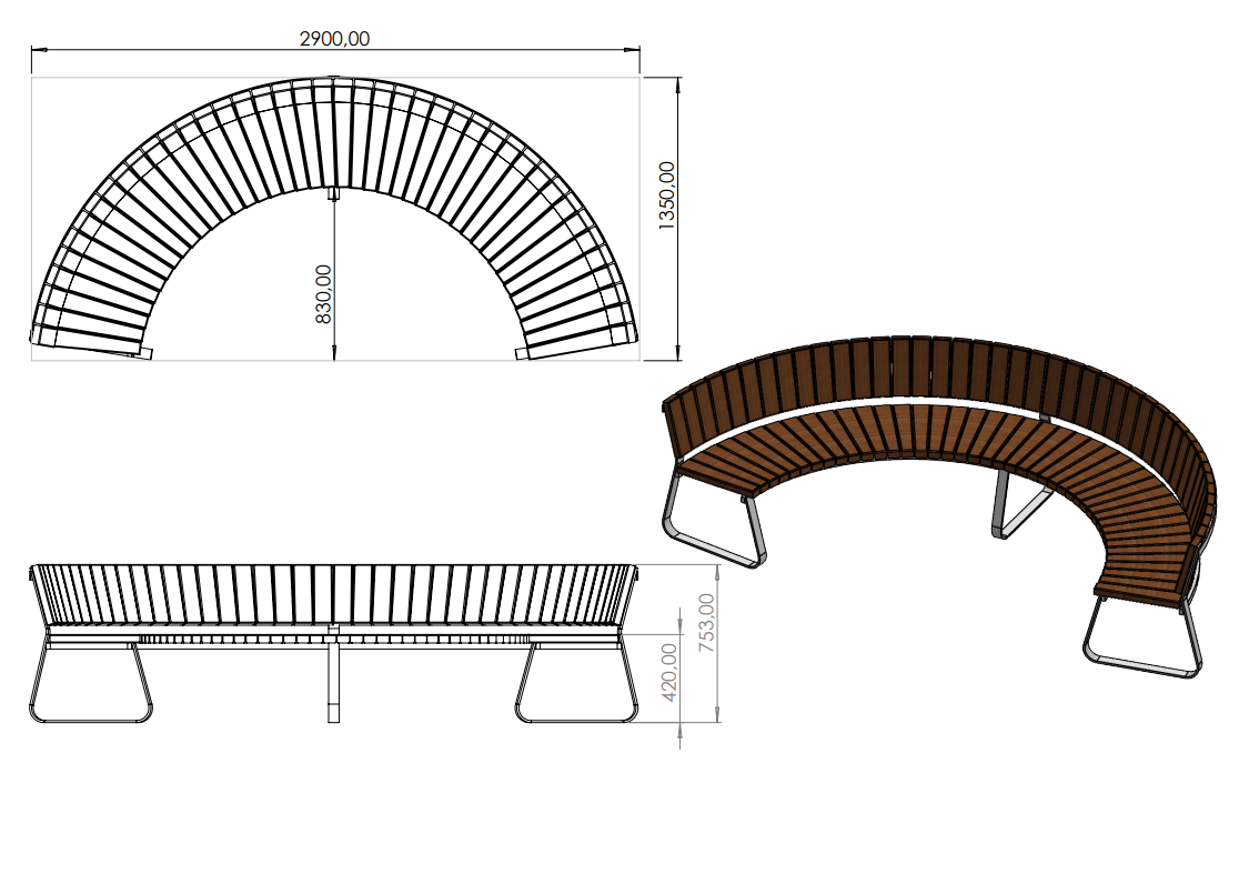 Circular Design Wooden Bench with Backrest
