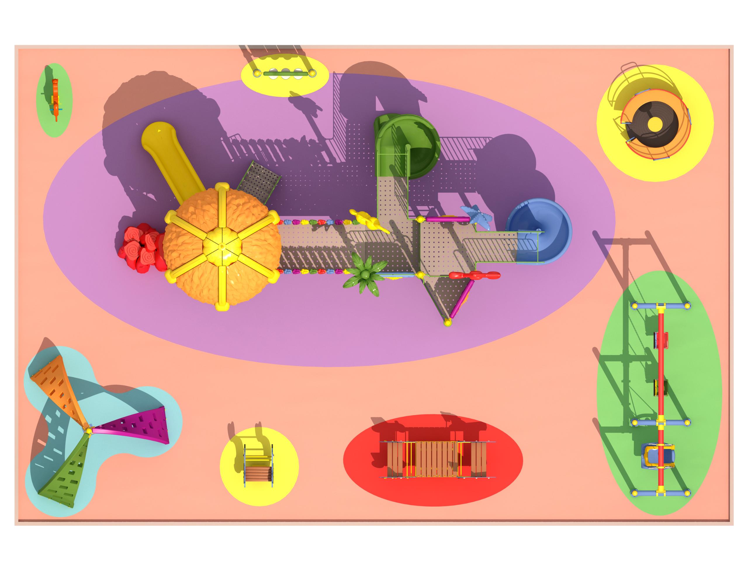Dış Mekan Çocuk Oyun Parkı 10x5m, Mega Seri Yaprak Çatılı Model