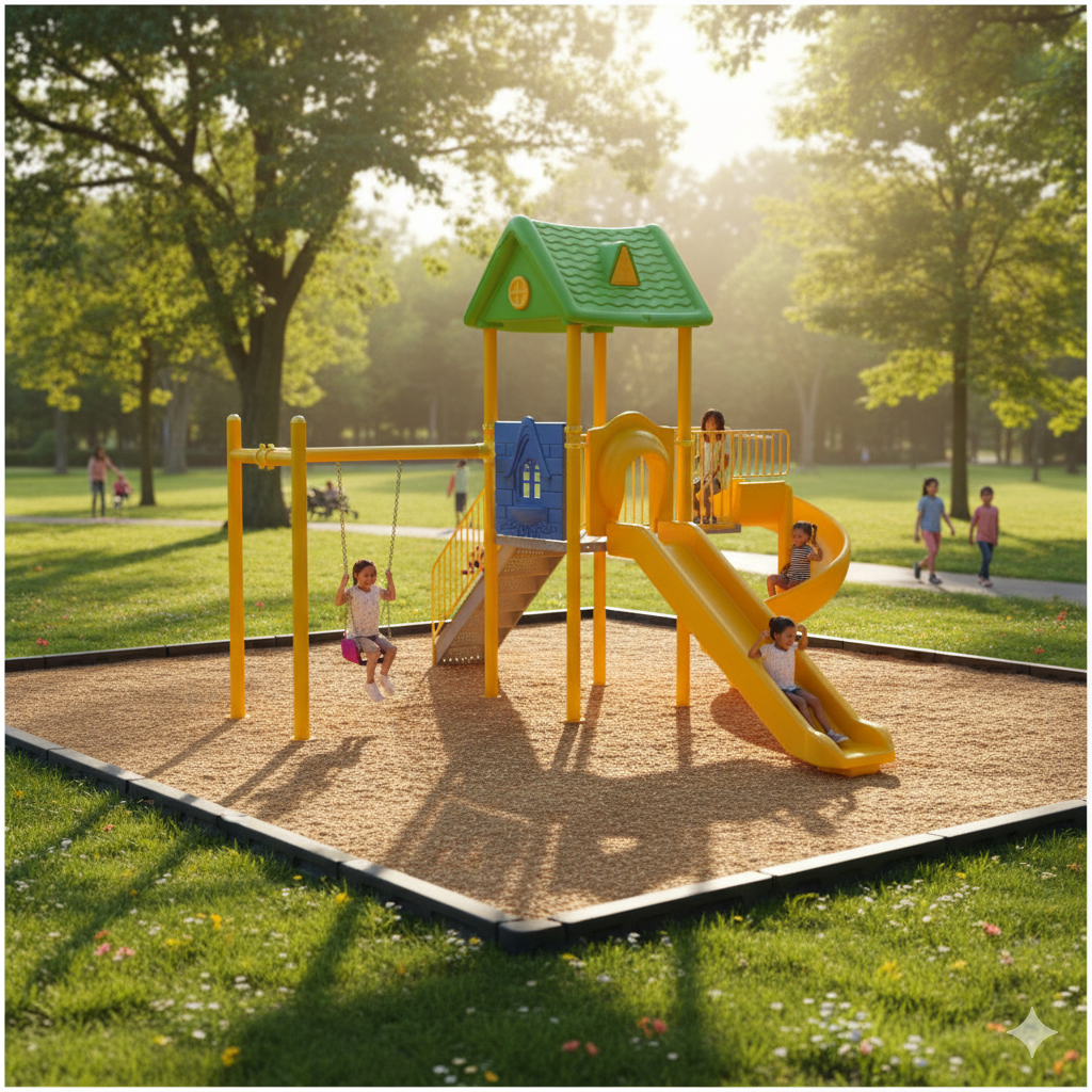 Dış Mekan Çocuk Oyun Parkı 6.5x5.5m, Ev Çatılı Model