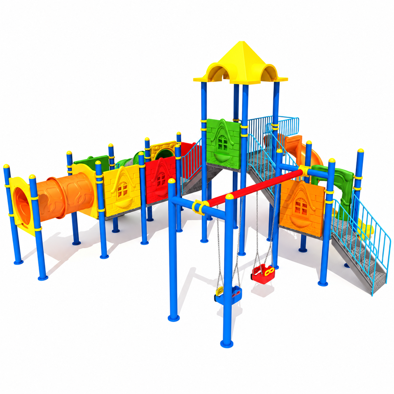 Outdoor Playground Set with Three Slides and Double Swing – BOS-12 (8x8m)