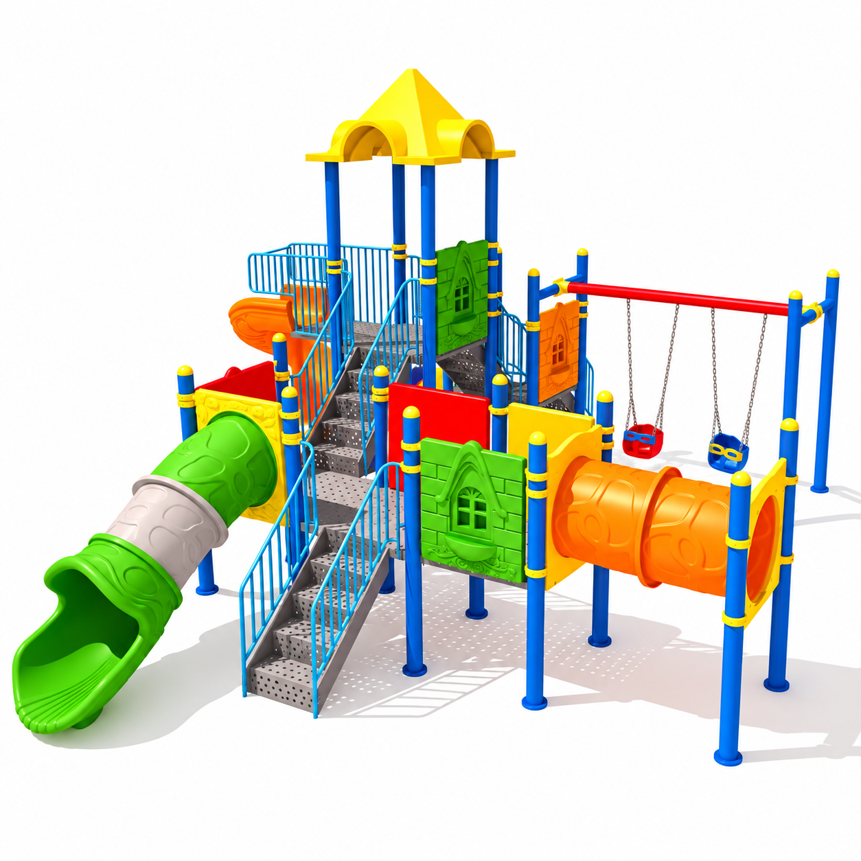 Outdoor Playground Set with Three Slides and Double Swing – BOS-12 (8x8m)