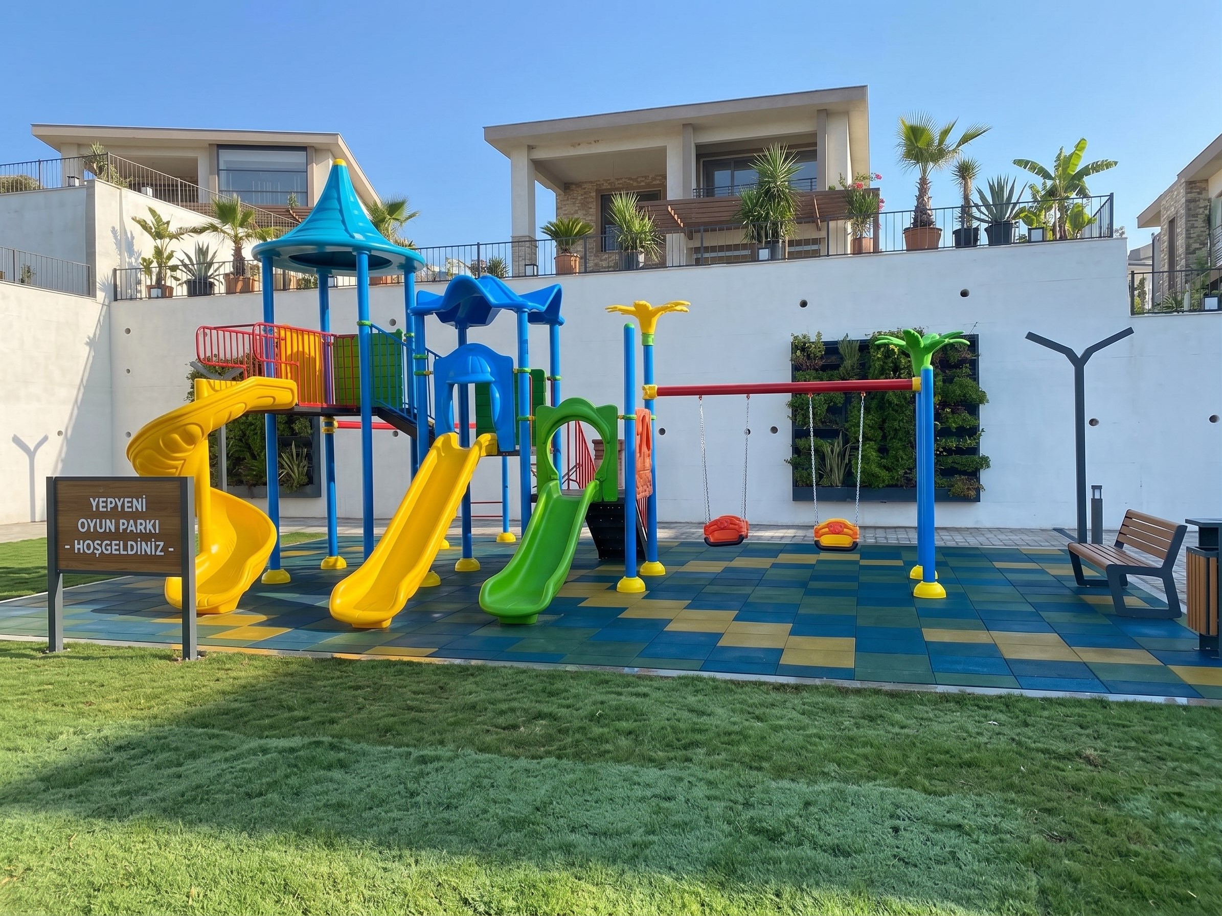 Dış Mekan Çocuk Oyun Parkı BOS-77K, Üç Kaydıraklı Model