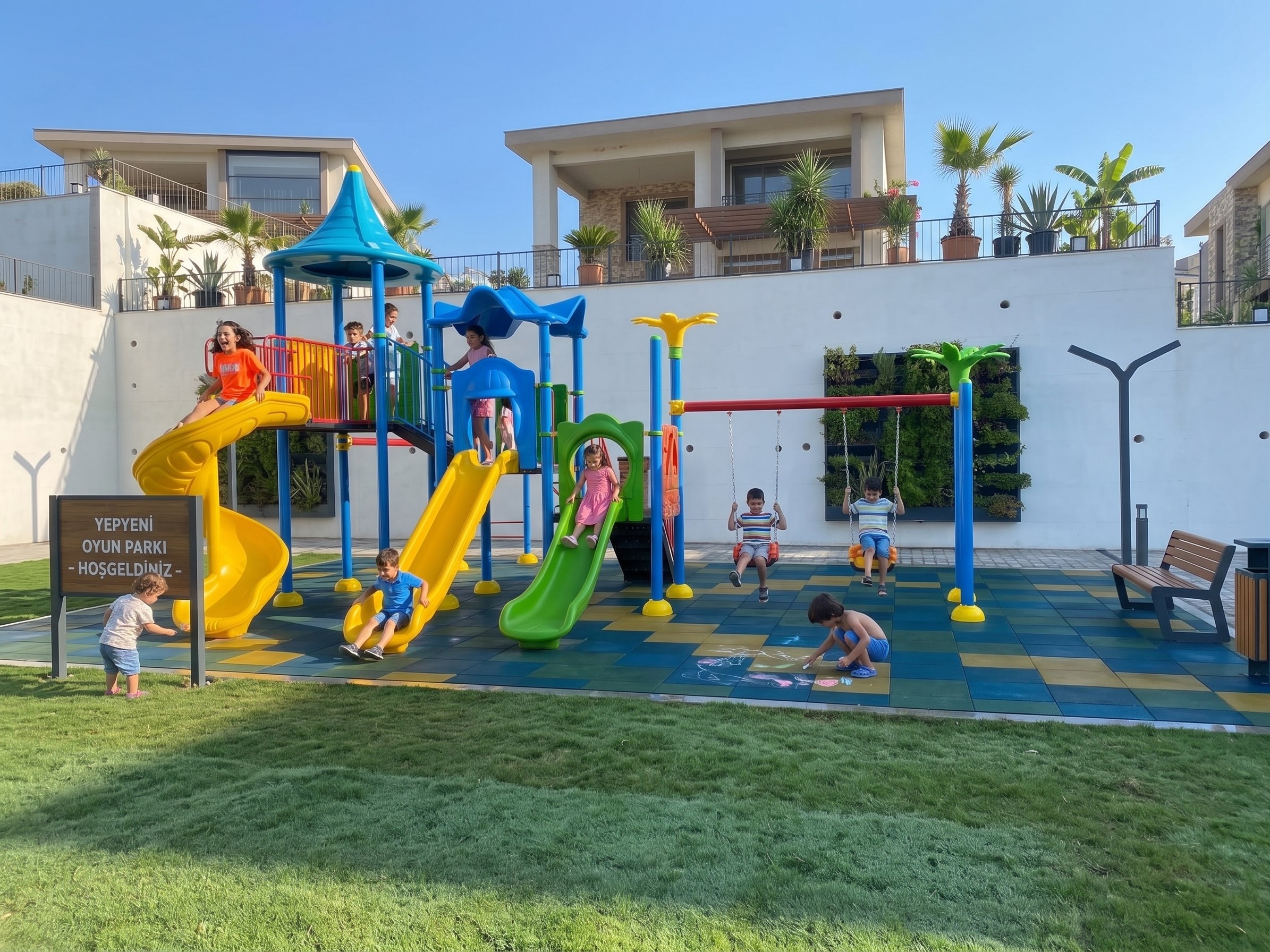Dış Mekan Çocuk Oyun Parkı BOS-77K, Üç Kaydıraklı Model