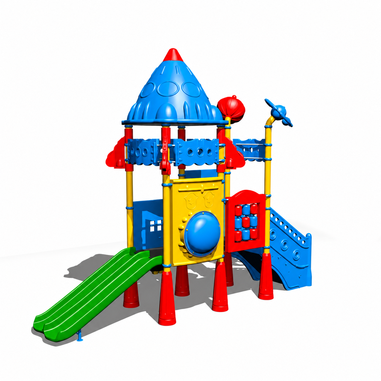 Outdoor Playground with Two Slides – Rocket Themed Model 5x4m 