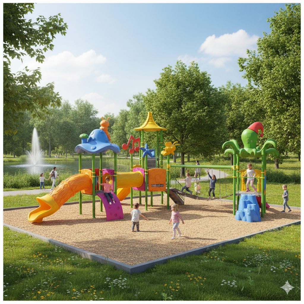 Dört Kuleli Dört Kaydıraklı Çocuk Oyun Parkı 12×9 m