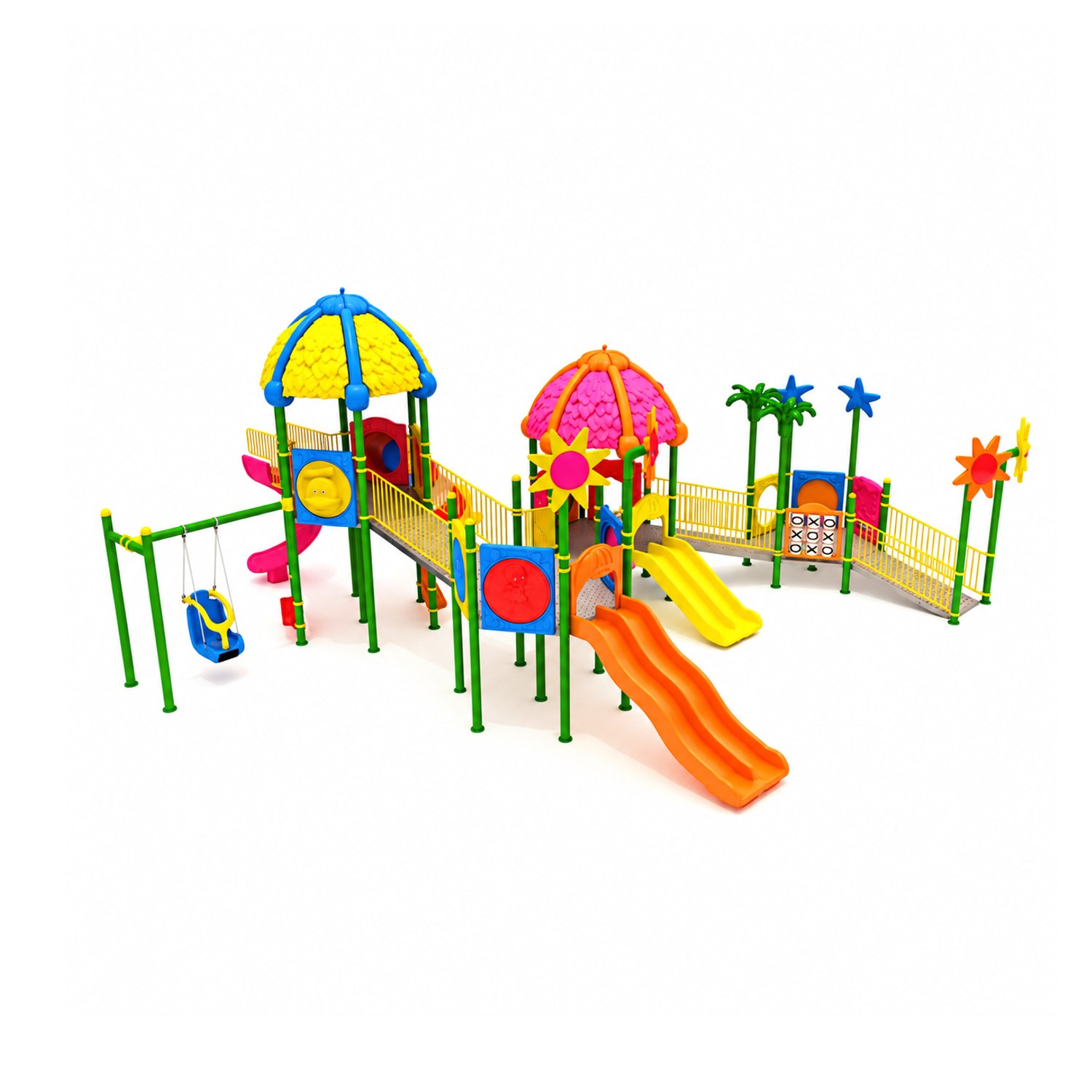 Inclusive Outdoor Playground with Four Towers and Five Slides – 15 x 11 m
