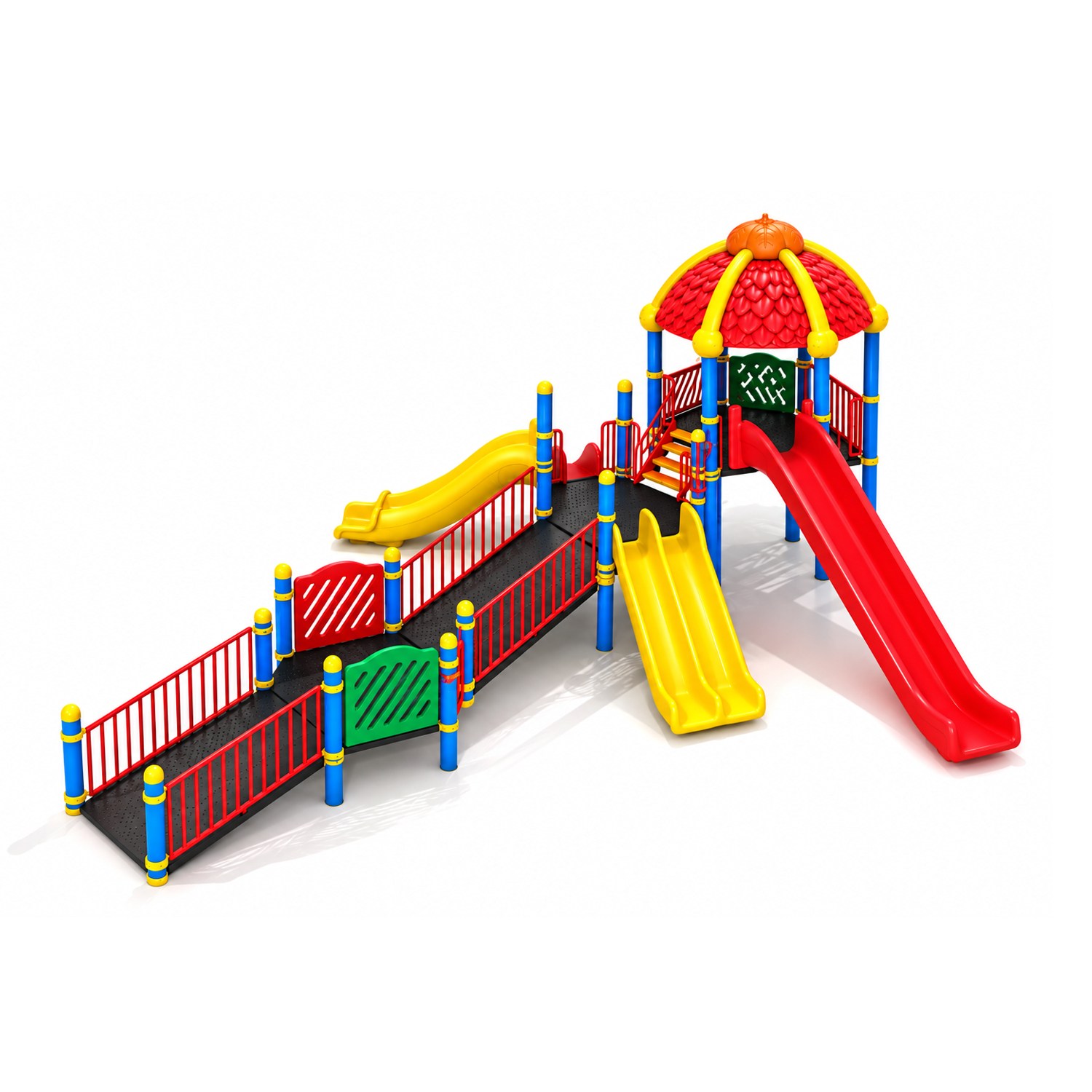 Inclusive Outdoor Playground with Five Slides – 11 x 7 m
