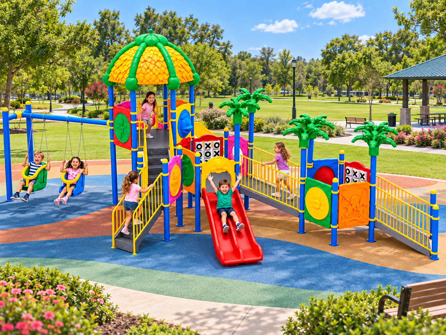 Inclusive Outdoor Playground with Dual Accessible Swings – 15 x 7 m