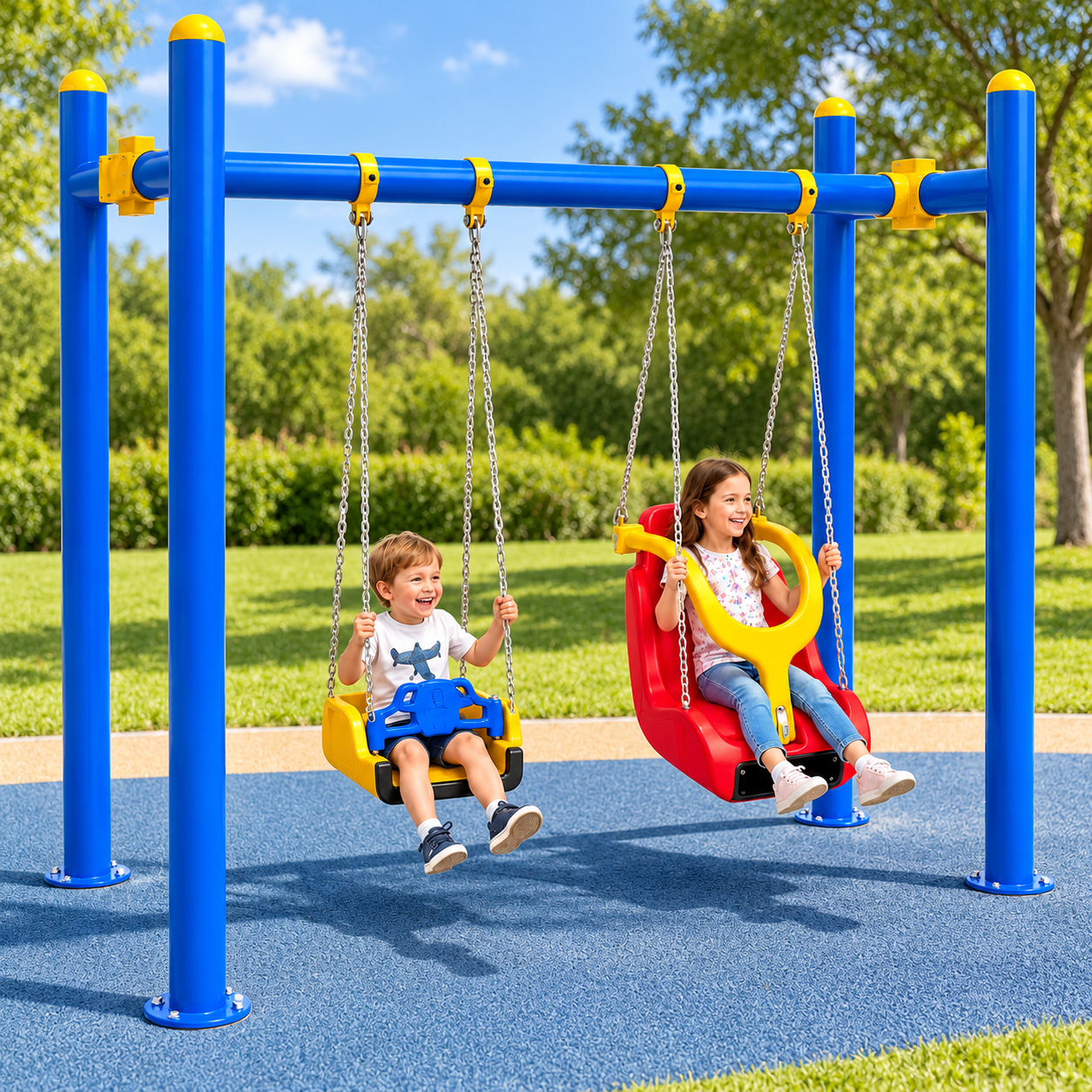 Inclusive Swing Set with Accessible and Standard Seats 