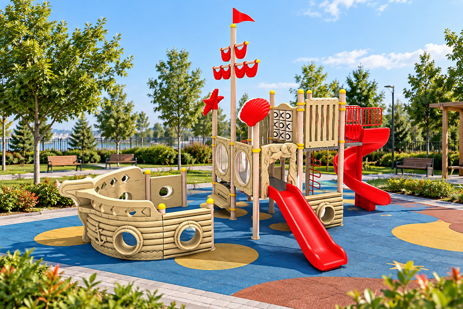 Ship-Themed Outdoor Playground with Two Slides – 9 x 5 m