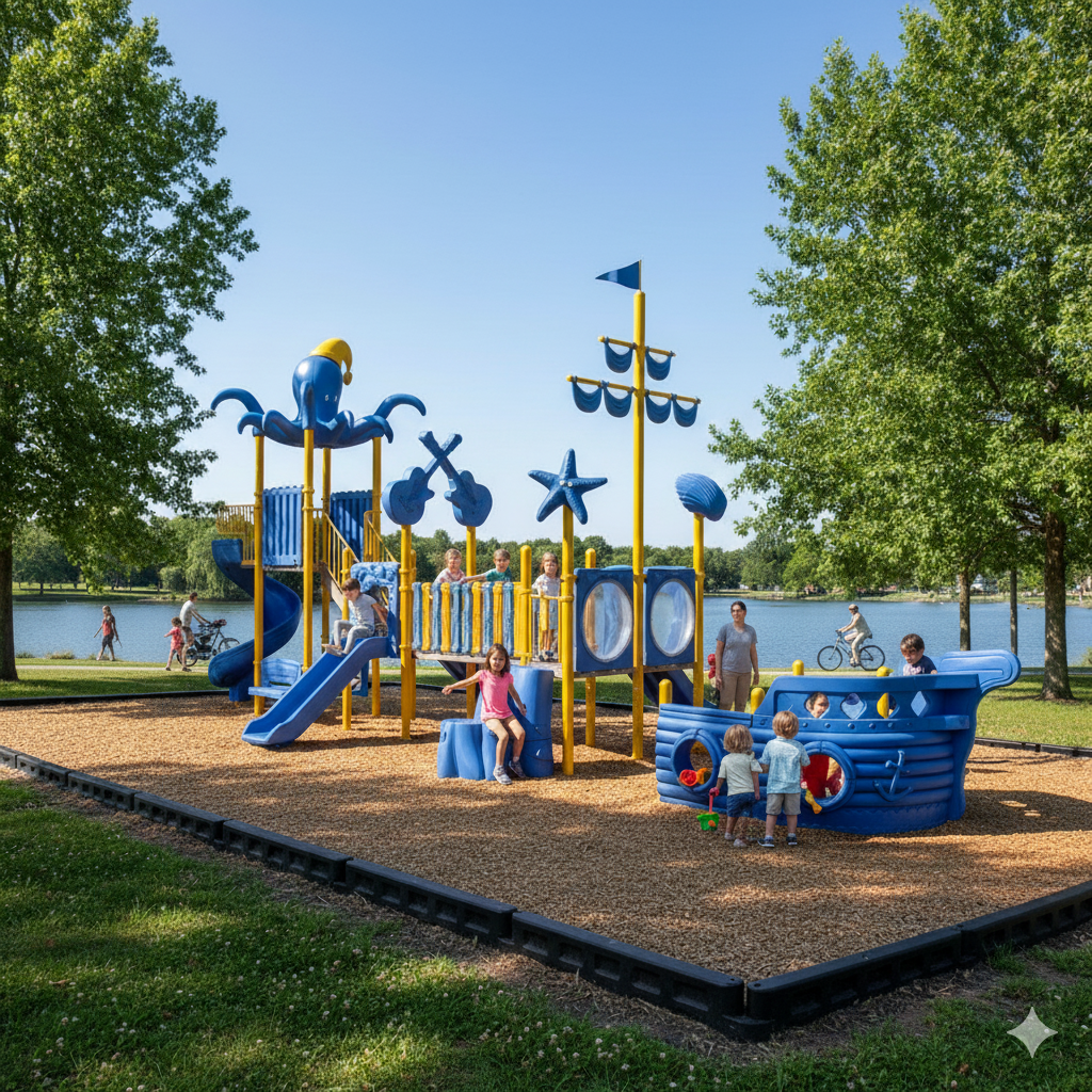 Gemi Temalı Çocuk Parkı 12x5m, Ahtapot Çatılı Model