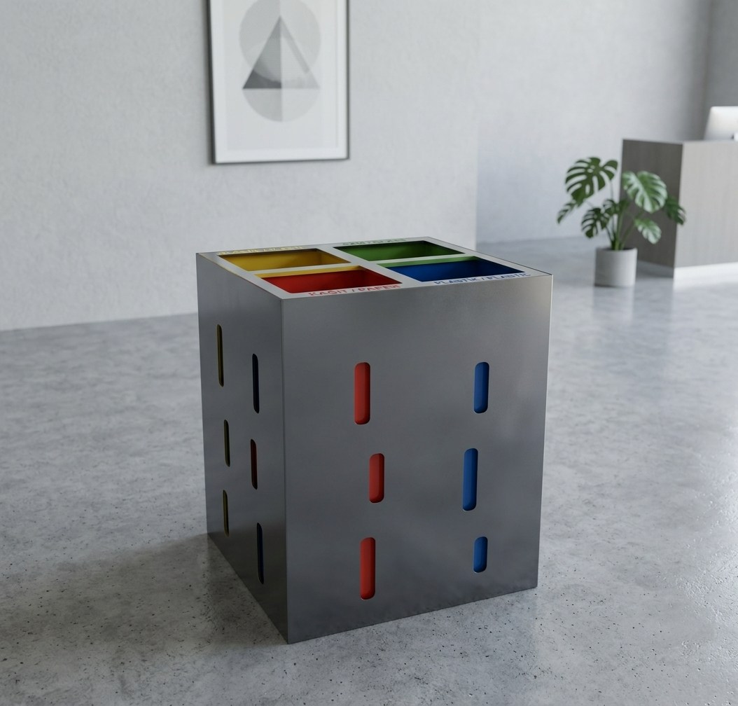 İç ve Dış Mekan Dörtlü Kompakt Özgün Tasarım Sıfır Atık Kutusu 51x51x75 cm – 160 L  