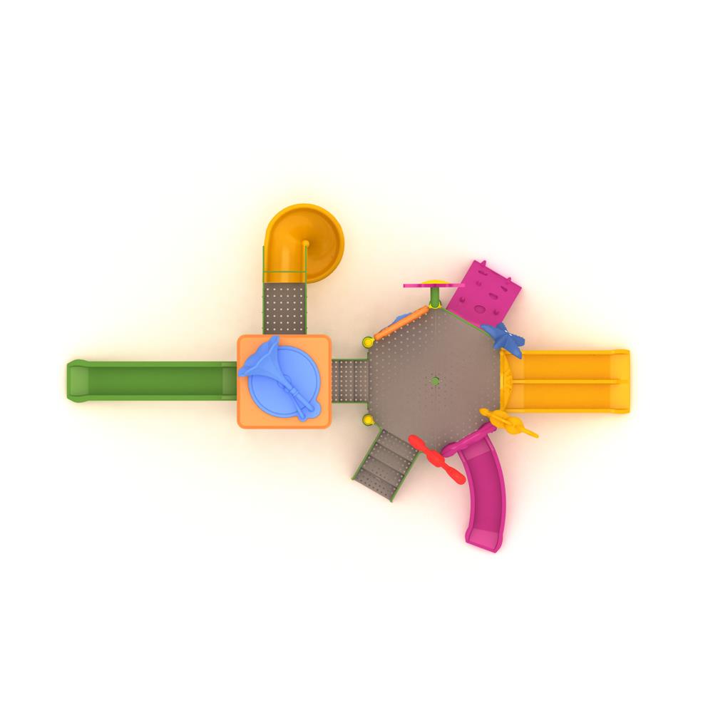 İki Kuleli Dört Kaydıraklı Gramofon Çatılı Çocuk Oyun Grubu