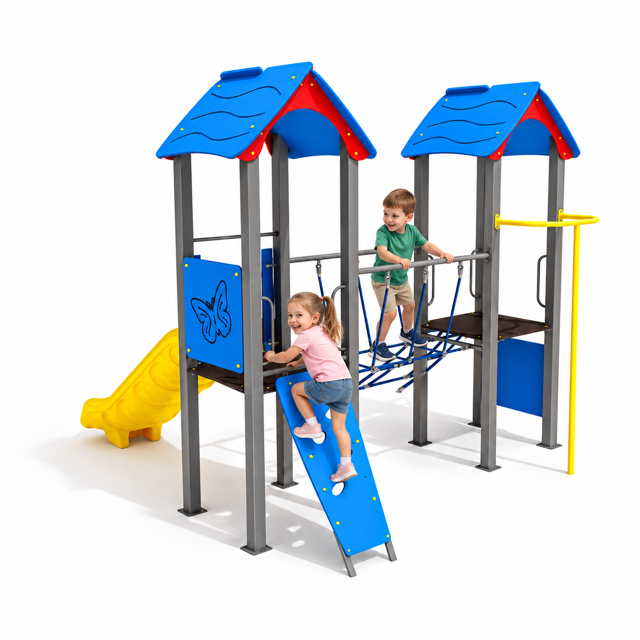 Two-Tower Rope Bridge Playground Set
