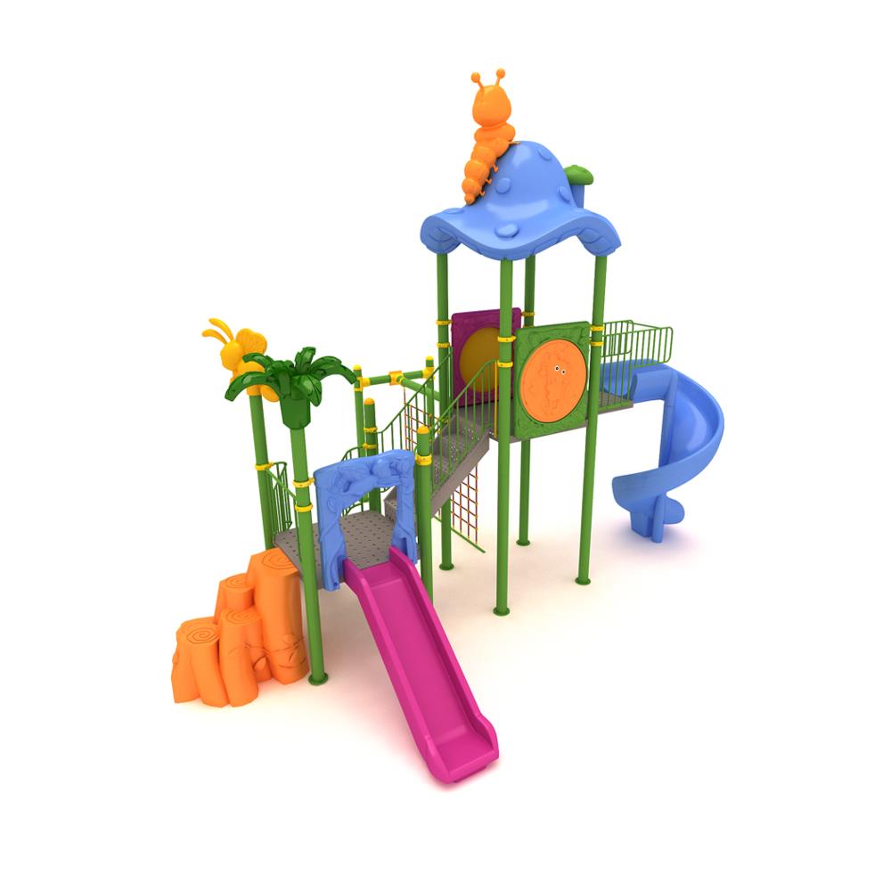 İki Kuleli İki Kaydıraklı Mantar Çatılı Çocuk Oyun Grubu