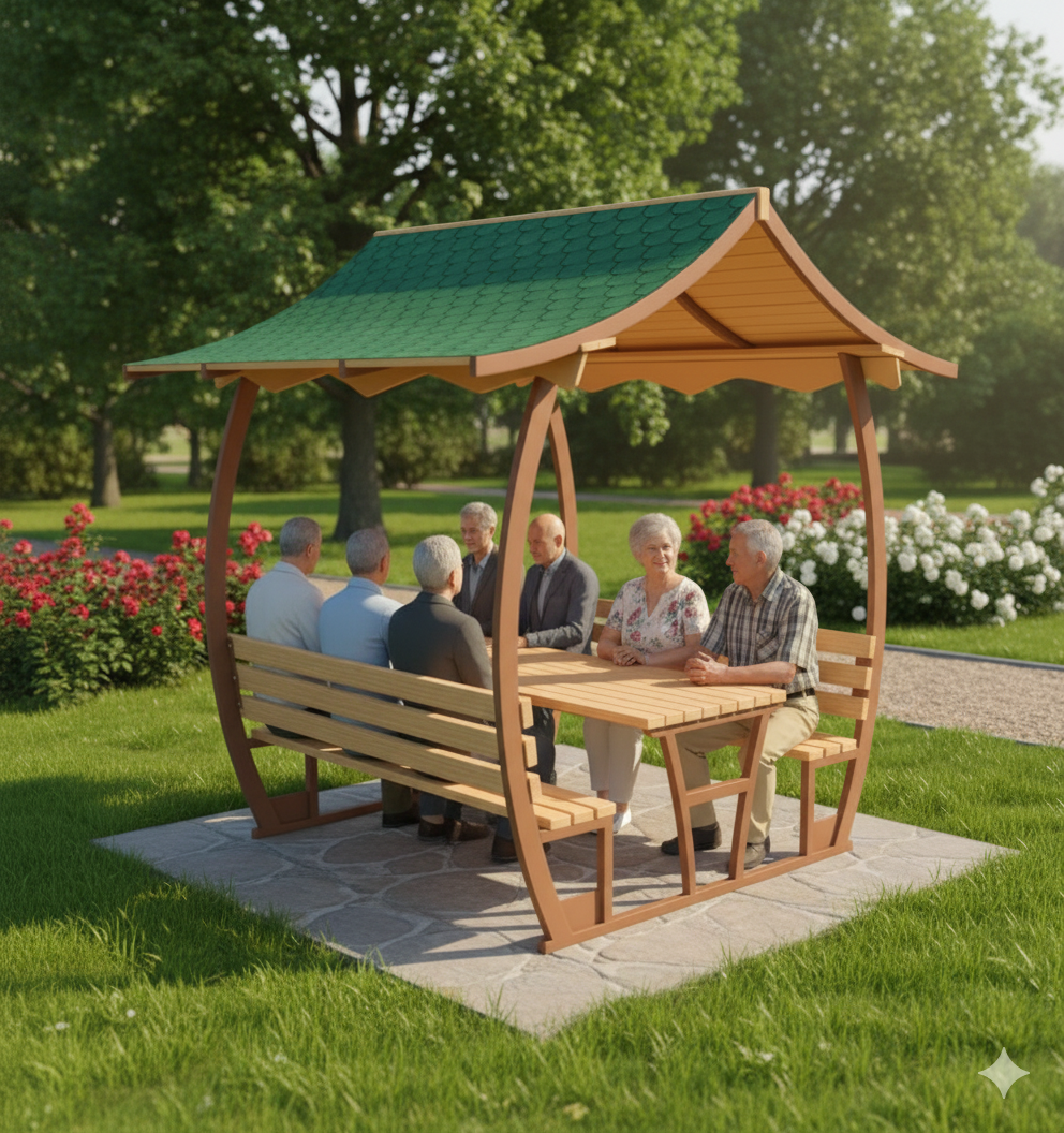 Japanese Roof Picnic Table | PTB12M | Metal | 8-Seater