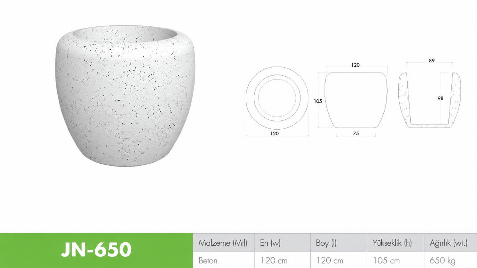 JN-650 Modern Yuvarlak Beton Saksı Çap 120 cm