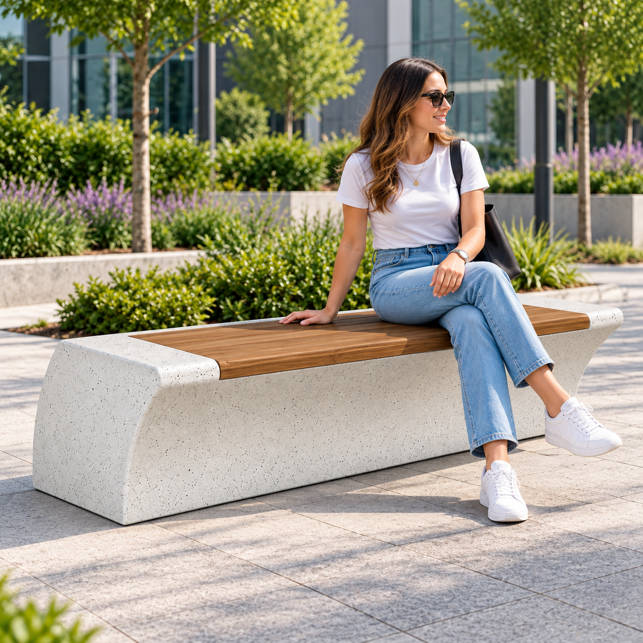 Kavisli Beton Oturma Bankı RDY-100 Ahşaplı Model