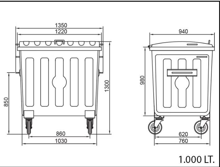 Sıcak Daldırma Galvanizli Çöp Konteyneri 1100 Litre