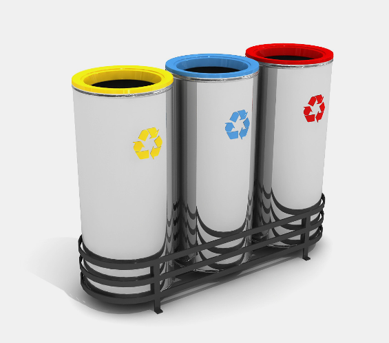 Triple Metal Zero Waste Recycling Bin – 3x43 Liters