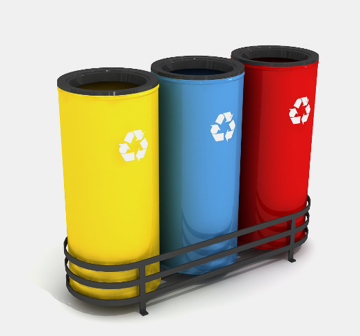 Triple Metal Zero Waste Recycling Bin – 3x43 Liters