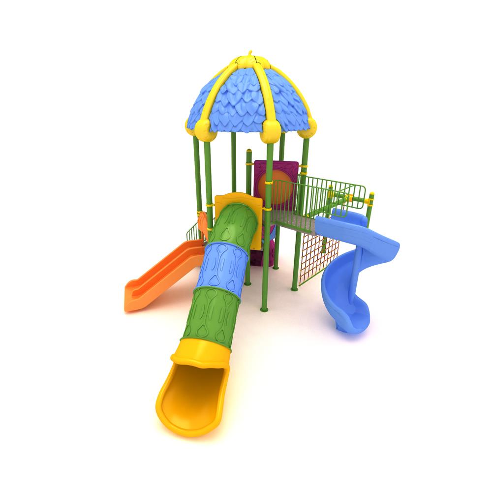 Üç Kuleli Üç Kaydıraklı Yaprak Çatılı Çocuk Oyun Grubu