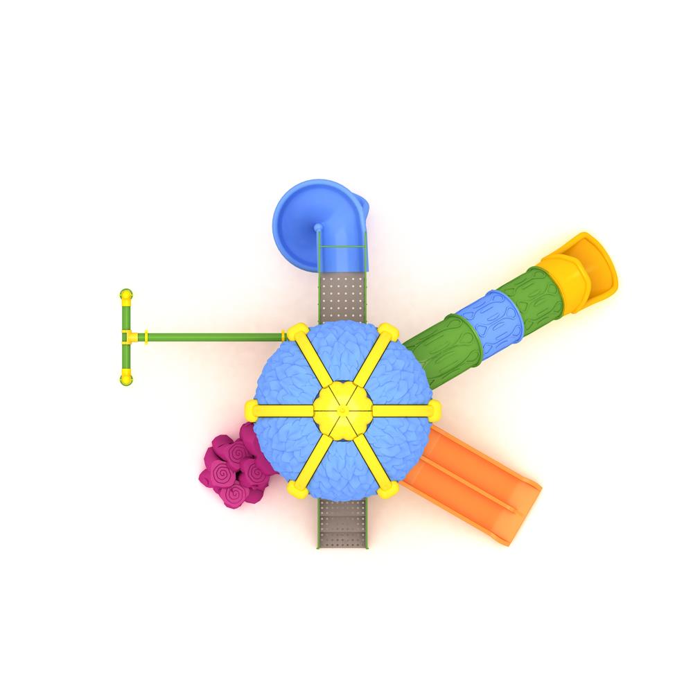 Üç Kuleli Üç Kaydıraklı Yaprak Çatılı Çocuk Oyun Grubu