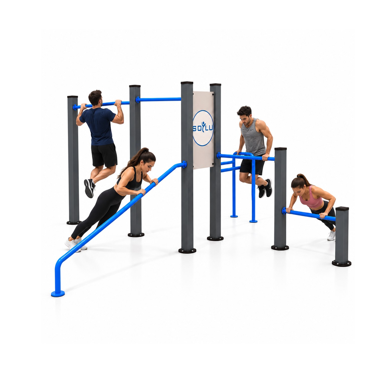 Outdoor Workout Station 490x490 cm – 7-Person Multi-Exercise Unit