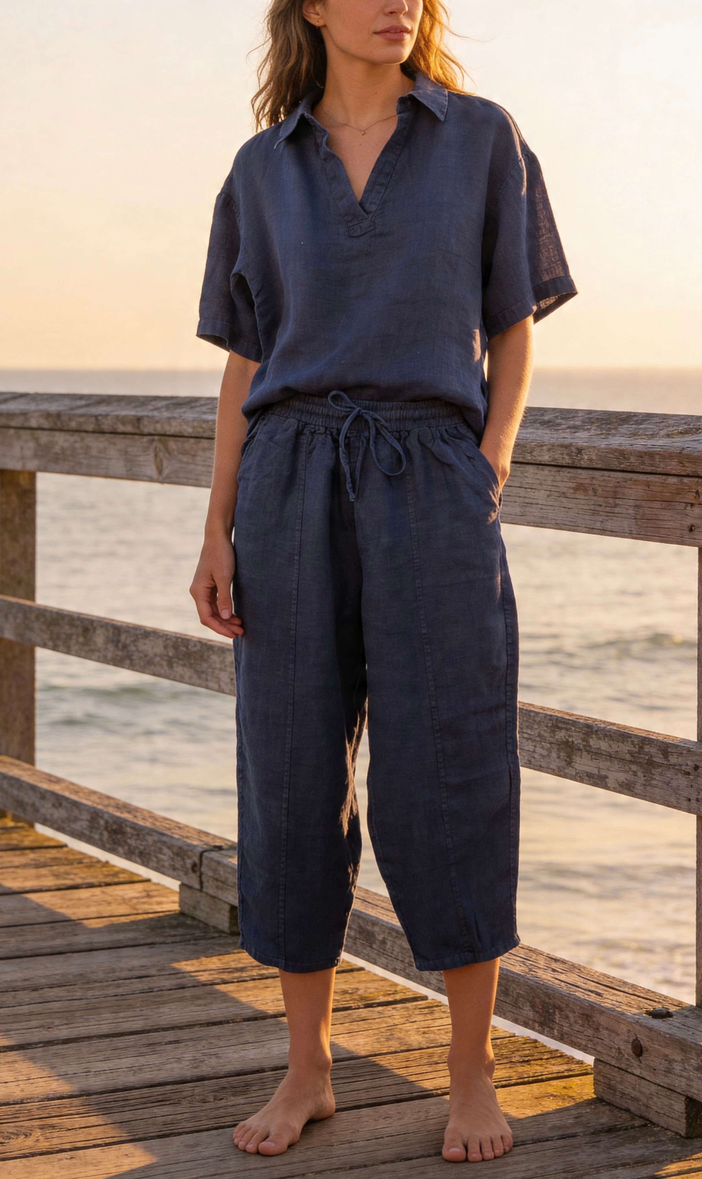 KETEN V YAKA BLUZ PANT. TAKIM