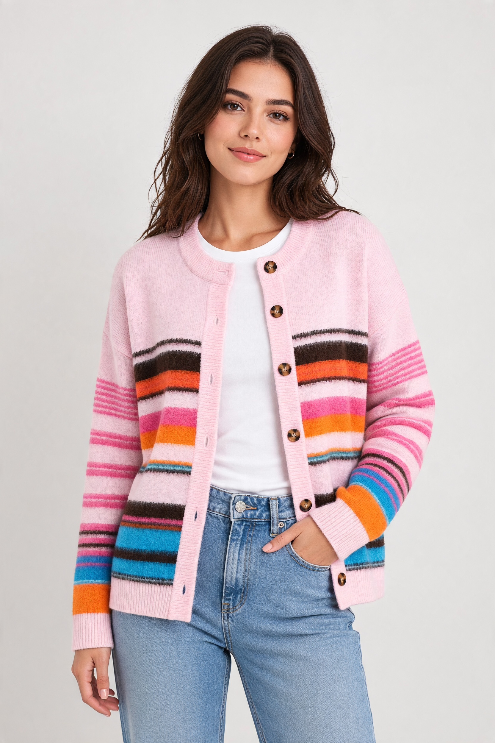 PEMBE ÇİZGİLİ HIRKA