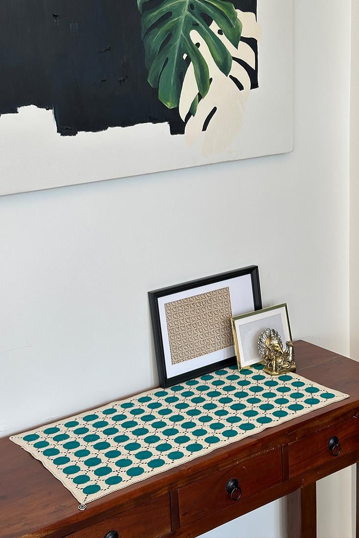 Beige Green Dots Table Runner