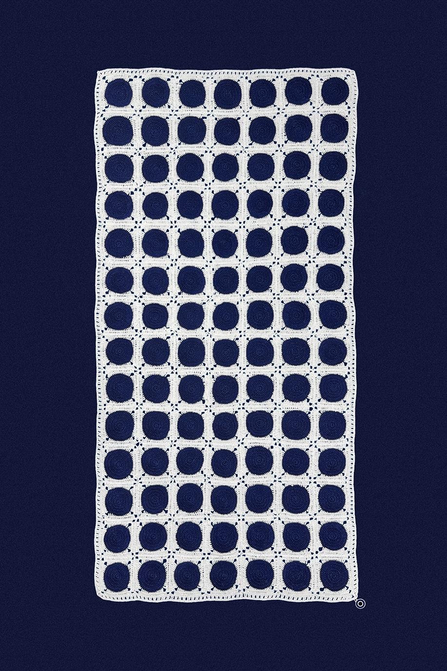 Ecru Navy Blue Dots Handcrafted Lace Runner